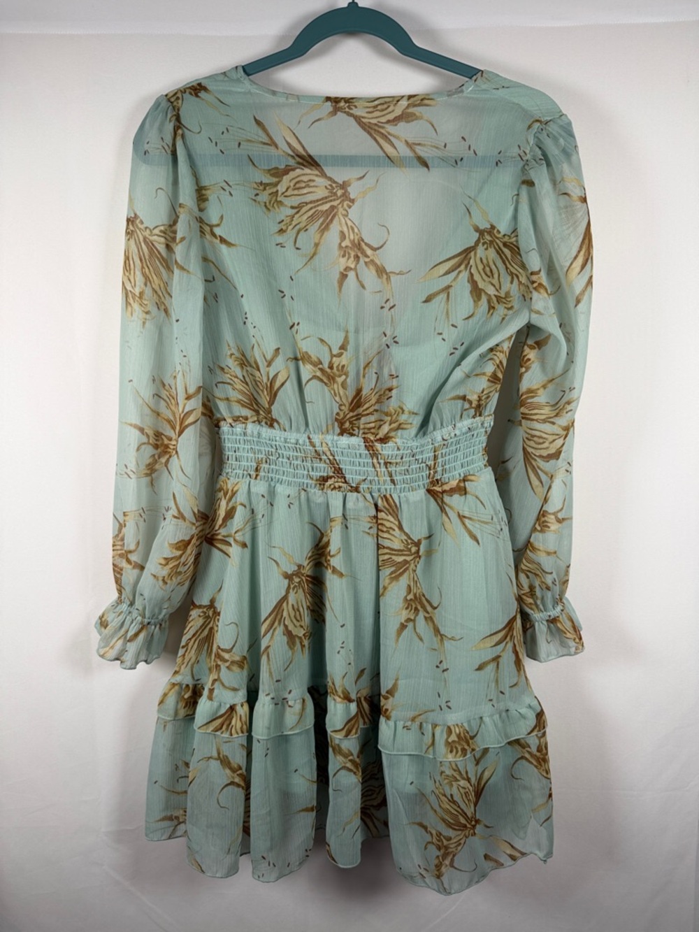 Floral Fairy Sheer Tie-Front Coquette Long Sleeve Milkmaid Mini Dress in Sage - Picture 6 of 7